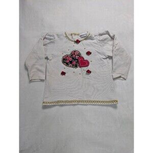 Vintage Buster Brown Girls Sweatshirt White Heart Roses Embroidered Gold Trim 2t